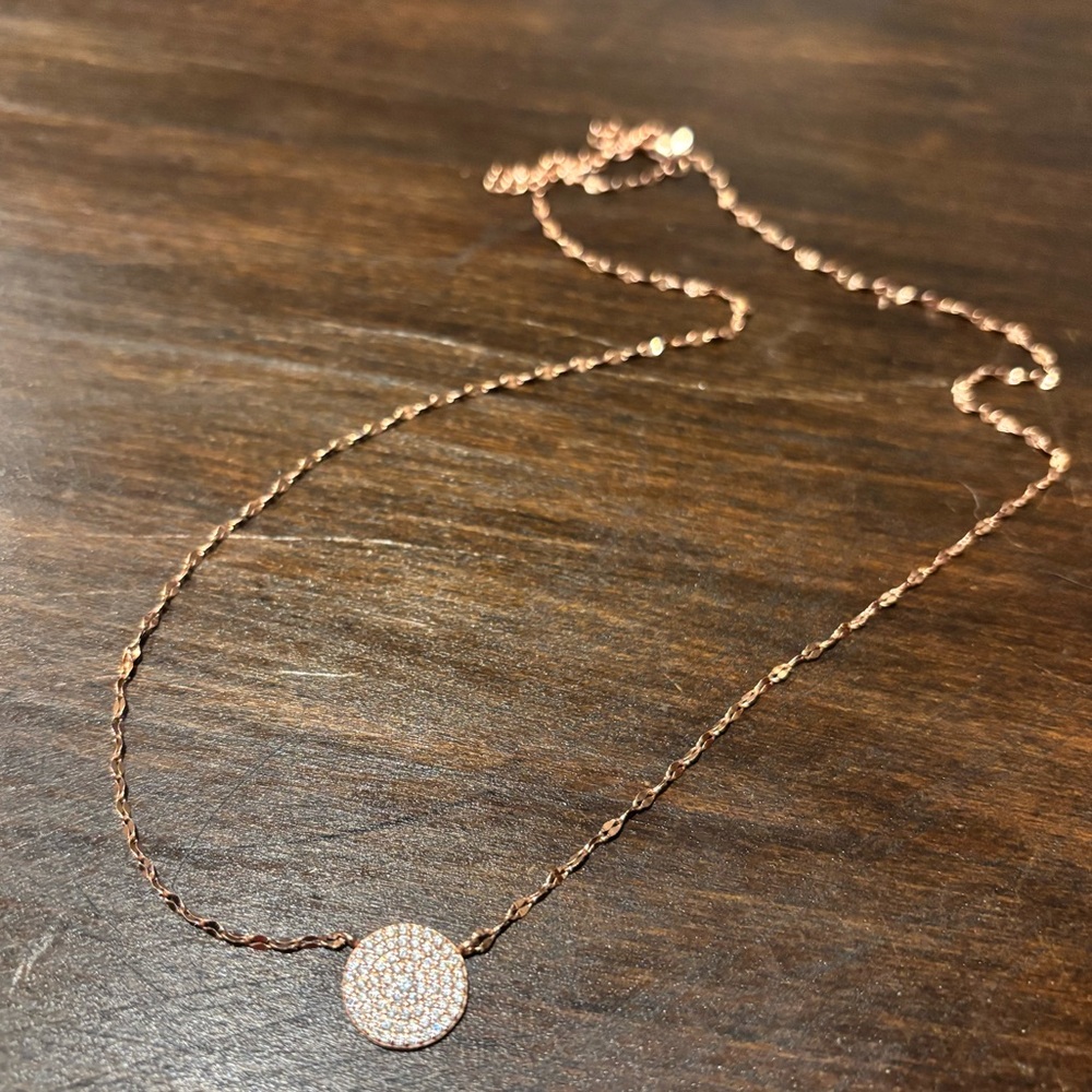 Elegant Rose Gold Necklace with Pave Circle Pendant